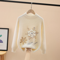 Girl Sweater Children Foreign Air Thickened Water Mink Knit Undershirt Round Collar 2021 Autumn Winter Style CUHK Youngster Cashmere