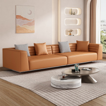 Italian light luxury minimalist leather sofa simple modern living room small apartment high-end atmospheric three-seater sofa