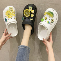 Hole Dongle Shoes Women Fashion Ins Tide Non-slip Net Red Cute thick bottom heightening Baotou Semi-slippers Summer outside wearing sandals