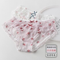 Cute sweet cute girl full mesh transparent sexy underwear female Japanese Strawberry Peach cotton crotch breifs