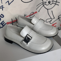 Moss New Designer Brands 21 Spring Summer Black White Bull Leather Big Round Heads Flat Lego Shoes Single Shoes