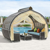 Outdoor gazebo Villa Courtyard Garden B & B Club house High-grade rattan chair Tea table Rattan European-style large peach tent