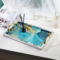 Living room coffee table tray rectangular household light luxury Nordic ins stainless steel fruit cup tea set storage tea tray