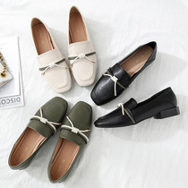 Loafers womens thick heels 2020 autumn thin section square head pedal British small leather shoes Soft leather deep mouth low heel shoes