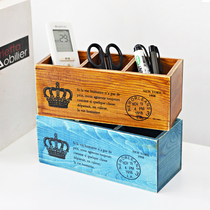 zakka grocery retro floral wood retro triple cog pen holder remote control box containing storage debris box wood box