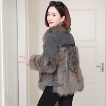 zqqz denim Pike womens new fashion foreign style fox fur raccoon fur coat real fur coat 6637