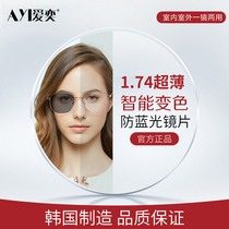 Color-changing lens anti-ultraviolet anti-blue light anti-blue aspheric 1 74 ultra-thin lens online with high myopia lens