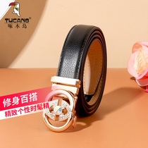 Woodpecker belt female summer new fashion automatic buckle tide belt thin belt women belt Joker ins Wind