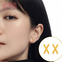 Jin Aili new gold stud earrings 3d hard gold summer small fresh earrings pure gold 999 digital X Spring Festival earrings