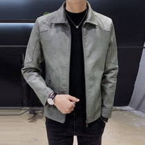 2021 new leather leather jacket mens short lapel coat Korean trend slim handsome casual leather jacket wt