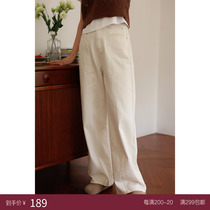 Deer and Birds Autumn Vintage Slit Design Cotton White Straight Jeans Women (Sunshine Island) 4527