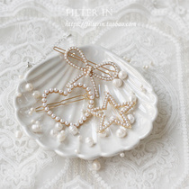With filter French retro girly elegant handmade pearl hollow hairpin bangs clip hair accessories