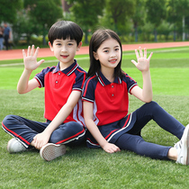 Primary and middle school students sports class clothes Summer children Red short sleeves Long pants suit Inn Wind Kindergarten Garden Costume Summer Clothing