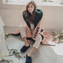 Lin Mengshijia maternity wear autumn and winter three-piece dressing gown postpartum moon clothing breastfeeding plus velvet flannel