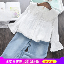 Korean girls big lapel shirt children White love embroidery base shirt shirt baby top 2019 autumn