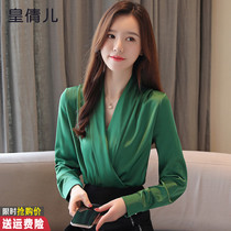 Chiffon Shirt Women 2021 New Fashion Joker Top Long Sleeve Autumn V Collar Han Fan Shirt Temperament