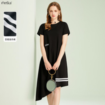  Akka design sense irregular a-line dress female summer 2021 new waist thin temperament small black skirt