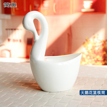 Bone China flower basket chopsticks rack chopsticks cage spoon rack table accessories storage small pieces Swan flower basket handle blue spoon storage