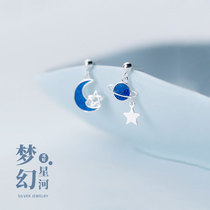Cat Sting creative universe Star Star Moon drop glaze asymmetric S925 sterling silver female earrings literary fresh girlfriends earrings