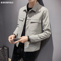 Tooling turnover jacket mens 2022 fall new Korean version Body Trends Thin style Handsome Gas Casual 100 Lap Jacket Man