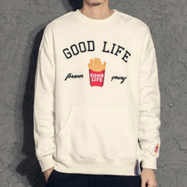 Yi loose casual plus velvet clothes men retro tide fries letter embroidery round neck sleeve jacket youth trend