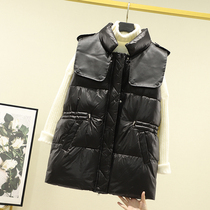 Black cotton vest women wear autumn and winter New long Joker thick down cotton jacket loose vest