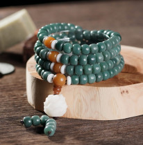 Natural dark green Bodhi Root 108 10 * 8mm men and women with the same style of Buddha beads Wen play bracelet sweater chain