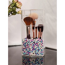 Makeup brush storage bucket dustproof covered desktop transparent storage box filled with pearl beauty eyebrow pencil storage tube rack