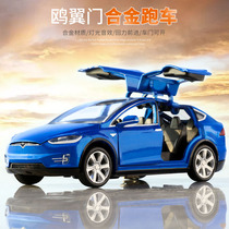 Tesla car model alloy sports car childrens toys 1:32 sound and light return force baby car boy simulation model