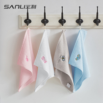 3 Sanli baby square towel pure cotton childrens face towel handkerchief soft absorbent belt lanyard class A 30*30