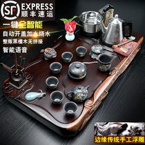 Whole black sandalwood solid wood tea tray thickened edge carved tea table High-grade Kung Fu tea set Office and household automatic