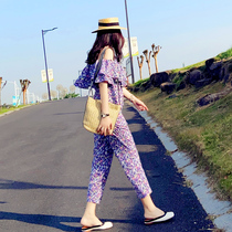 2021 summer new floral shoulder pants female summer Korean fashion thin loose high waist temperament pants