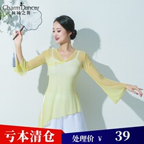 The Leaning City Dance Classical Dance Dress Long Sleeve National Body Rhyme Training Yoga Foundations Elastic Mesh Yarn Dress Rehearsant