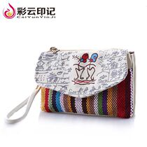 Middle-aged and elderly female mother-in-law grandma canvas hand carry little bag wife buy a vegetable phone with zero money bag
