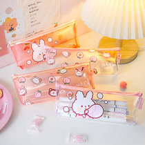 Student female pencil case ins Japanese transparent simple stationery box junior high school student pen case pencil bag