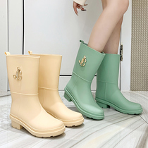 Middle Cylinder Rain Shoes Womens Day Department Outside Wearing 100 Lap Non-slip Rain Boots Waterproof Kitchen Rubber Shoes Outdoor buy Vegetable Car Wash Waterproof Shoes