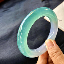 Natural Burmese clear water ice species floating green jadeite bracelet round bar ice permeable oil embellishing green noble concubine jade bracelet