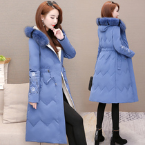 Big fur collar winter down jacket women 2021 New Fashion pop long white duck down hooded warm coat