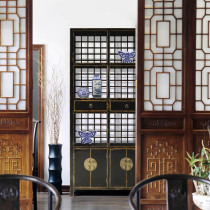 Furnishing asianart New Chinese retro-ancient bookcase solid wood floor bookcase with door containing storage shelve