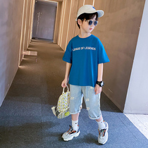 Boys summer suit 2021 New Korean version of foreign-style childrens sports two-piece set of childrens summer handsome short sleeves