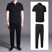 Dad Dress Short Sleeve Male Summer 50-60 Year Old Summer Clothing Pure Cotton Long Pants Sports Suit Middle-aged Mens Polo Shirt