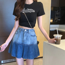 Gradient color cowboy short skirt summer thin 2022 new high - waist and thin spicy girl body fold skirt