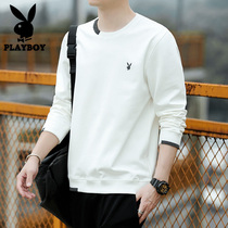 Playboy Mens Sweat 2021 Autumn Solid Color Loose Thin Korean Fashion Round Neck Wear Long Sleeve T-shirt