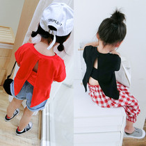 Baby girl comfortable solid color T-shirt top 2021 Girls Summer fashion casual short sleeve halter base shirt 4177