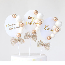 Bake cake decoration golden round ball diamond bow Oval card Love you three thousand times Card Party arrangement