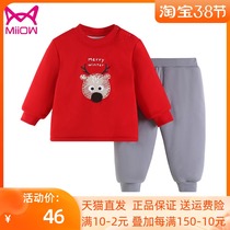 Cat person baby lingerie suit warm clothes autumn winter thickened boy girl child baby clip cotton autumn clothes autumn pants