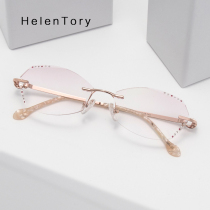  Fashion and elegant frameless eyeglass frame womens diamond-cut myopia glasses light eyeglass frame 3096
