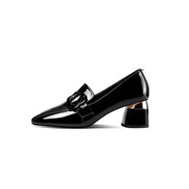  Comanique early spring 2021 new shiny flower deep mouth loafers cowhide round head thick heel all-match shoes