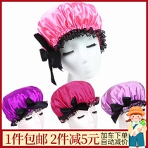 Korean version of bow Lady waterproof shower shampoo hat double layer thick imported adult bath cap