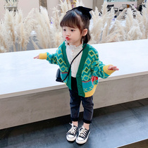 Girls autumn knit coat 2021 new childrens foreign-style sweater fashionable loose girl baby spring and autumn cardigan